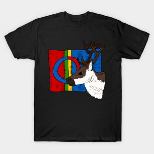 flag of the sami people, hand drawn. with a reindeer. T-Shirt
